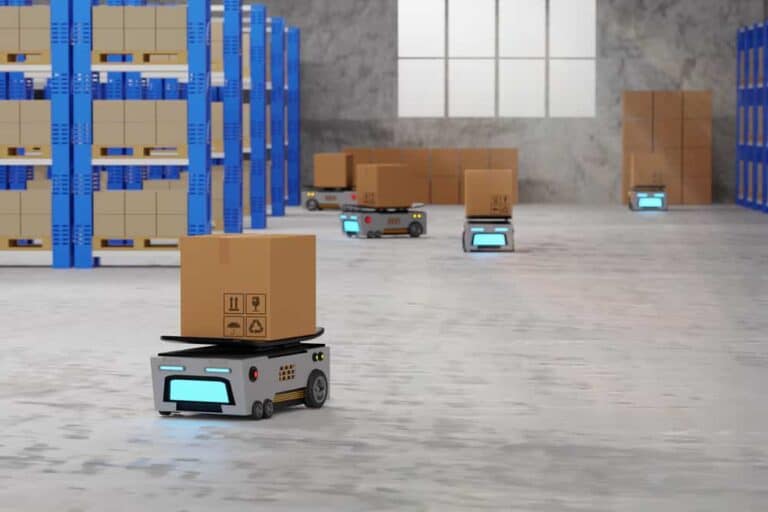 AMR: the autonomous robot in the warehouse alongside the employee