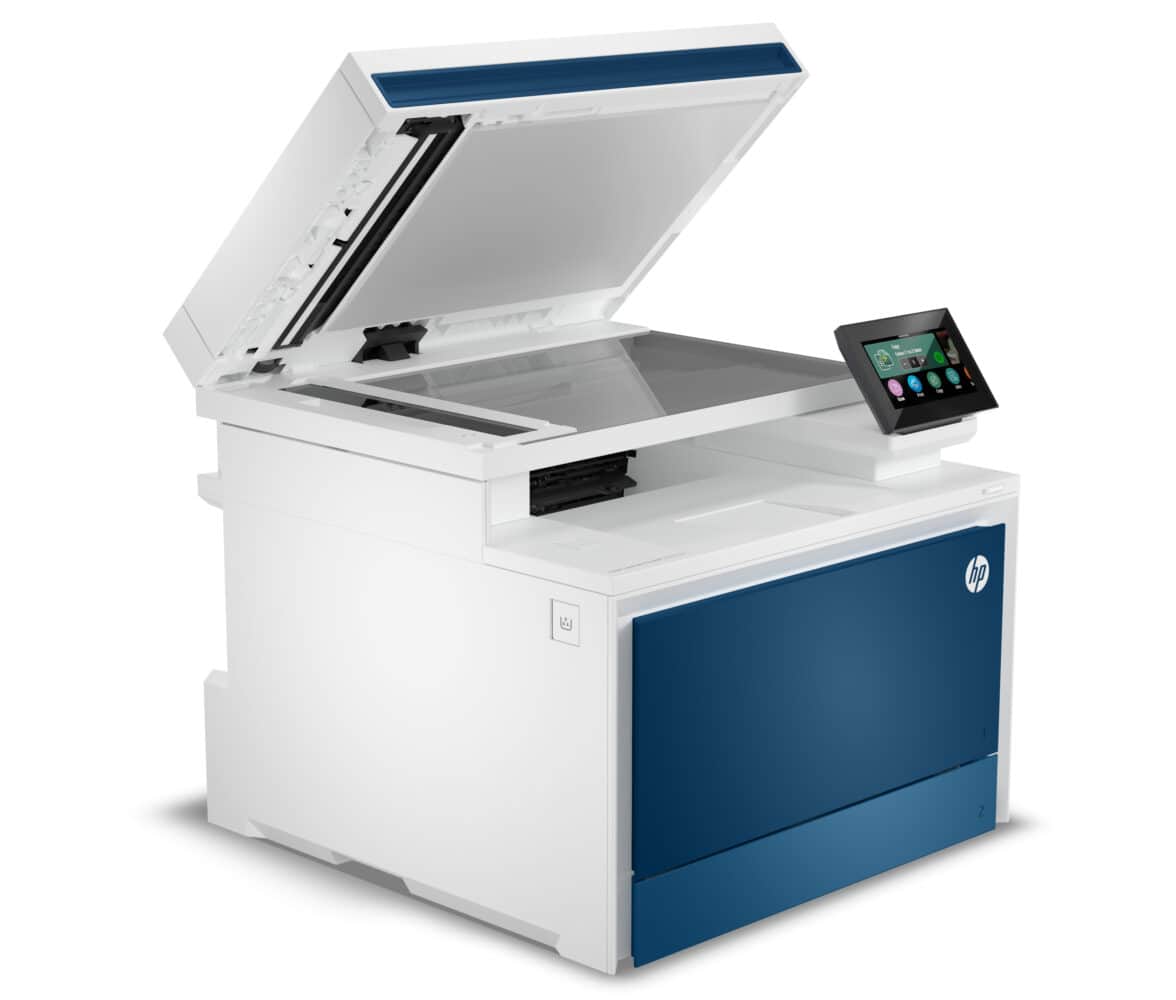 A blue and white HP Color LaserJet Pro MFP 4302fdw printing machine with new toner gives new momentum.