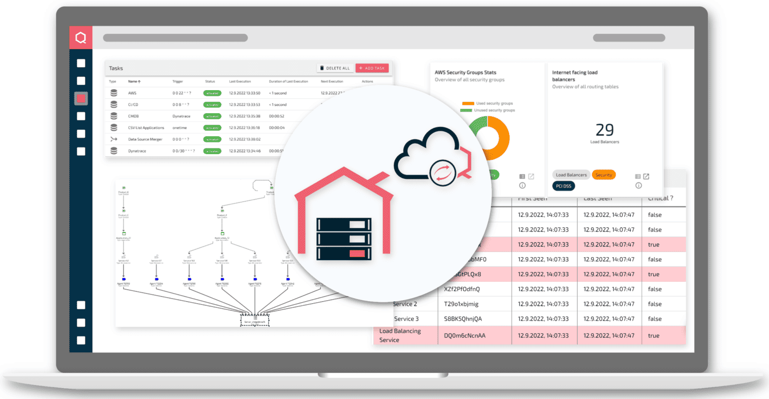 A laptop screen showing a house with a cloud on it.