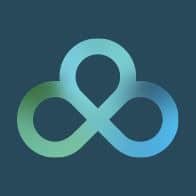 A blue and green abstract looped shape forming three connected circles on a dark blue background.