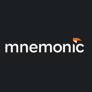 The word "mnemonic" in white lowercase letters on a dark background, with an orange accent above the letter "i".