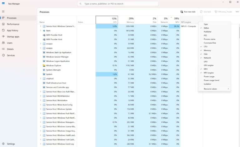 Windows Task Manager now monitors AI workloads